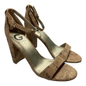 G By Guess Sandals Shantel3 Cork Chunky Heel Open Toe Women's 8.5M NWOB